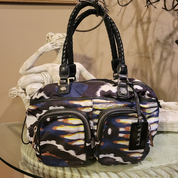 L.A.M.B. by Gwen Stefani Ikat Nylon Leather Satchel Luxury Designer Bag #589 - Picture 4 of 13